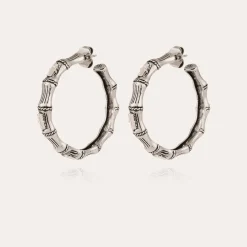 Boucles d'oreilles créoles Bambou strass argentées