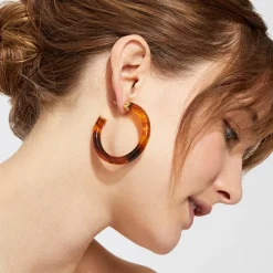 Boucles d'oreilles créoles Caftan acétate dorées - Marron