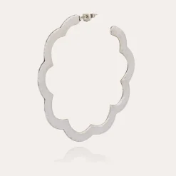 Boucles d'oreilles créoles Bolduc Flore petit modèle argentées