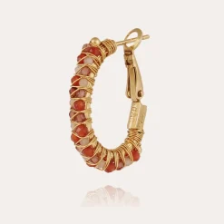 Boucles d'oreilles créoles Lyre dorées - Cornaline
