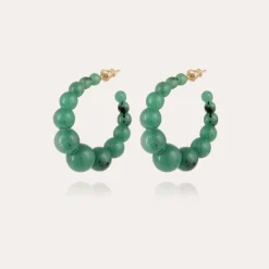 Boucles d'oreilles créoles Andy petit modèle acétate dorées - Vert