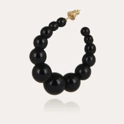 Boucles d'oreilles créoles Andy petit modèle acétate dorées - Noir