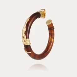 Boucles d'oreilles créoles Cobra petit modèle dorées - Marron