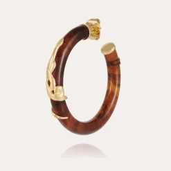 Boucles d'oreilles créoles Cobra acétate dorées - Marron