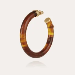 Boucles d'oreilles créoles Caftan acétate dorées - Marron