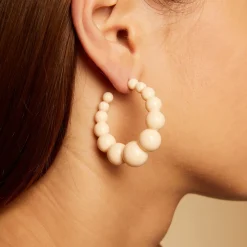 Boucles d'oreilles créoles Andy petit modèle acétate dorées - Ivoire