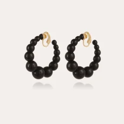 Boucles d'oreilles créoles Andy petit modèle acétate dorées - Noir