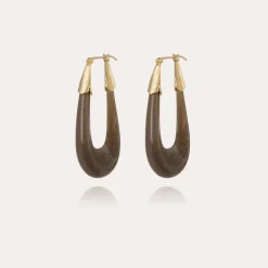 Boucles d'oreilles Écume acétate dorées - Gris
