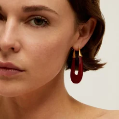Boucles d'oreilles Écume acétate dorées - Rouge
