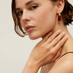Boucles d'oreilles Écume petit modèle acétate dorées - Rouge
