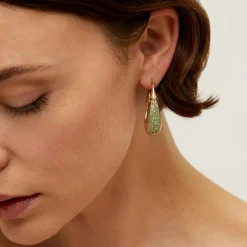 Boucles d'oreilles Écume petit modèle dorées - Émeraude - Capsule Les Précieux