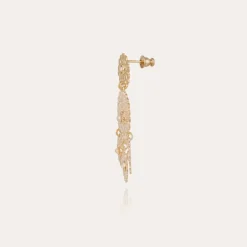 Boucles d'oreilles Lucky Sequin cabochons petit modèle dorées - Nacre blanche & strass