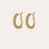Boucles d'oreilles Lyre créoles dorées - Quartz vert