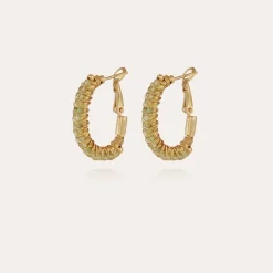 Boucles d'oreilles Lyre créoles dorées - Quartz vert
