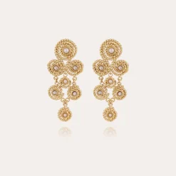 Boucles d'oreilles Mistral petit modèle dorées - Nacre blanche & strass
