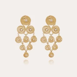 Boucles d'oreilles Mistral dorées - Nacre blanche & strass