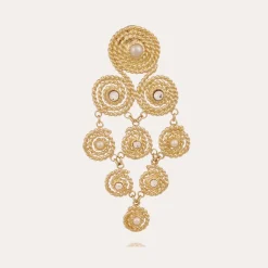 Boucles d'oreilles Mistral dorées - Nacre blanche & strass