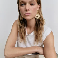 Boucles d'oreilles Onde Chaine grand modèle dorées