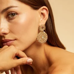 Boucles d'oreilles Onde Gourmette strass petit modèle dorées