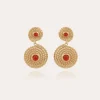 Boucles d'oreilles Onde Lucky cabochons mini dorées - Cornaline