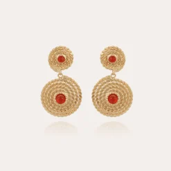 Boucles d'oreilles Onde Lucky cabochons mini dorées - Cornaline