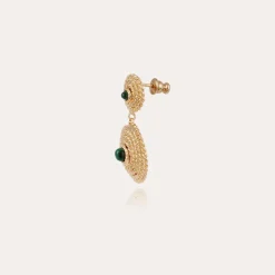 Boucles d'oreilles Onde Lucky cabochons mini dorées - Malachite