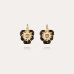 Boucles d'oreilles Pensée émail dorées