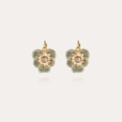 Boucles d'oreilles Pensée émail dorées