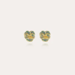 Boucles d'oreilles Pensée émail petit modèle dorées
