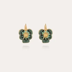 Boucles d'oreilles Pensée émail dorées