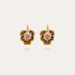 Boucles d'oreilles Pensée émail dorées