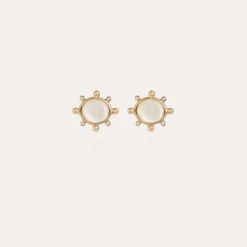 Boucles d'oreilles puces Tiki petit modèles dorées - Nacre blanche