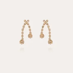 Boucles d'oreilles Riviera asymétrique petit modèle dorées - Zircone