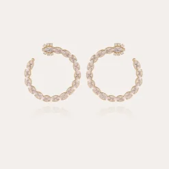 Boucles d'oreilles Riviera créoles grand modèle dorées - Zircone