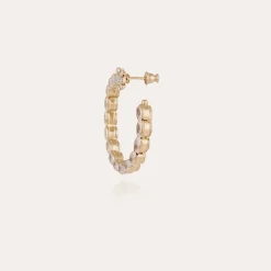Boucles d'oreilles Riviera créoles grand modèle dorées - Zircone