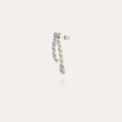 Boucles d'oreilles Riviera asymétrique petit modèle finition rhodium - Zircone
