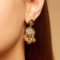 Boucles d'oreilles Sequin deux rangs dorées
