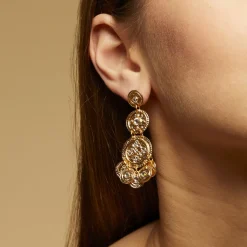 Boucles d'oreilles Sequin trois rangs dorées