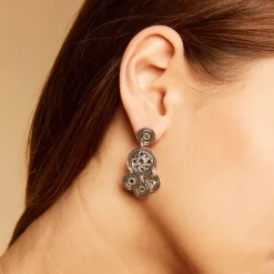 Boucles d'oreilles Sequin deux rangs argentées