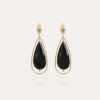 Boucles d'oreilles Serti Cage grand modèle dorées - Onyx Noir