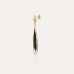Boucles d'oreilles Serti Cage grand modèle dorées - Onyx Noir