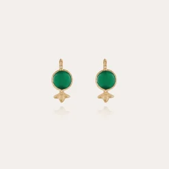 Boucles d'oreilles Serti dorées - Onyx vert