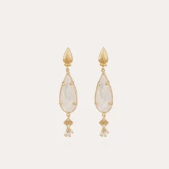 Boucles d'oreilles Serti Goutte petit modèle dorées - Nacre blanche