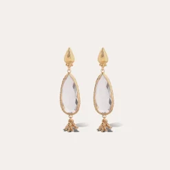 Boucles d'oreilles Serti Goutte petit modèle dorées - Cristal
