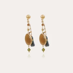 Boucles d'oreilles Serti Pondicherie dorées - Calcite jaune