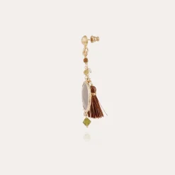 Boucles d'oreilles Serti Pondicherie petit modèle dorées - Calcite grise