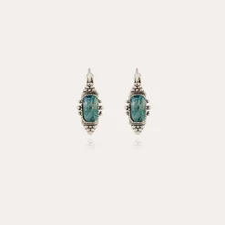 Boucles d'oreilles Serti Talisman petit modèle argentées - Apatite bleue