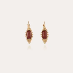 Boucles d'oreilles Serti Talisman petit modèle dorées - Jaspe rouge