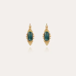 Boucles d'oreilles Serti Talisman petit modèle dorées - Apatite bleue