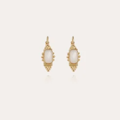 Boucles d'oreilles Serti Talisman petit modèle dorées - Nacre blanche